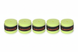 Five lime green Bullpadel grip tapes side by side
