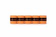 Five orange Bullpadel grip tapes in a row