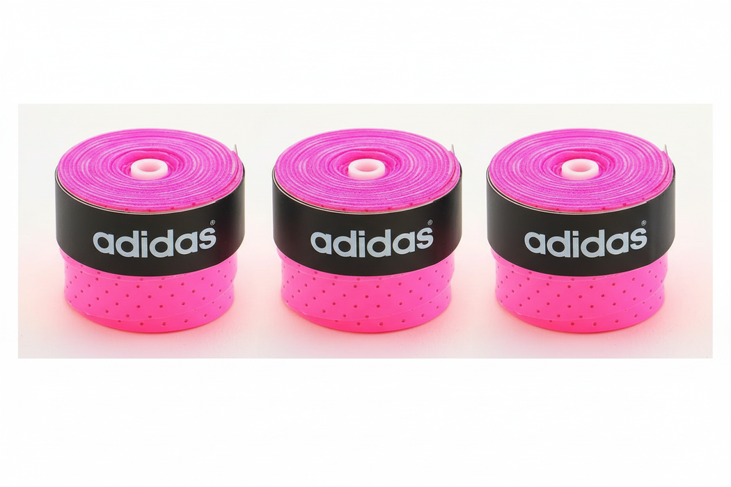 Three pink Adidas grip tapes side by side