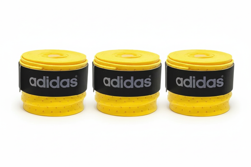 Three yellow Adidas grip tapes side by side